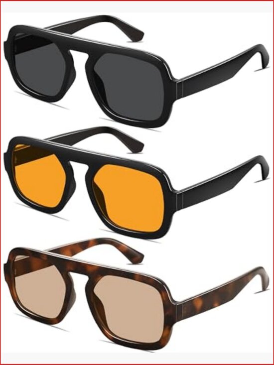 Retro Square Aviator Sunglasses UV Protection Plastic Frame Sun Glasses main image 6